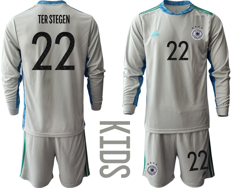 Youth 2021 European Cup Germany grey Long sleeve goalkeeper #22 Soccer Jersey
